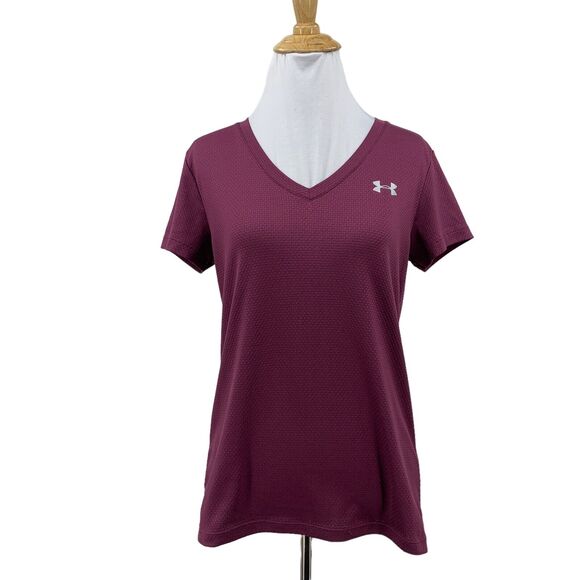 Under Armour Heatgear Shirt Womens XS Extra Small Bordeaux Loose V Neck Athletic - Picture 1 of 9